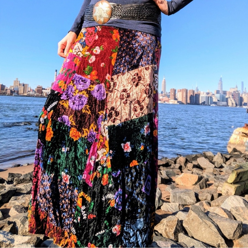 John Meyer of Norwich RARE Vintage 70’s Velvet Patchwork maxi skirt size 12